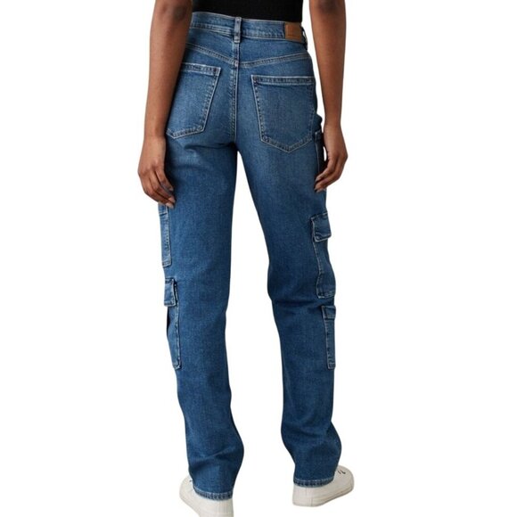 American Eagle Super High Rise Baggy Straight Cargo Jeans Size 0 - Picture 4 of 12